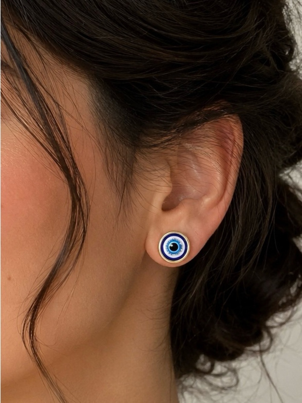 Evil Eye Gold-Tone Round Protection Stud Earrings